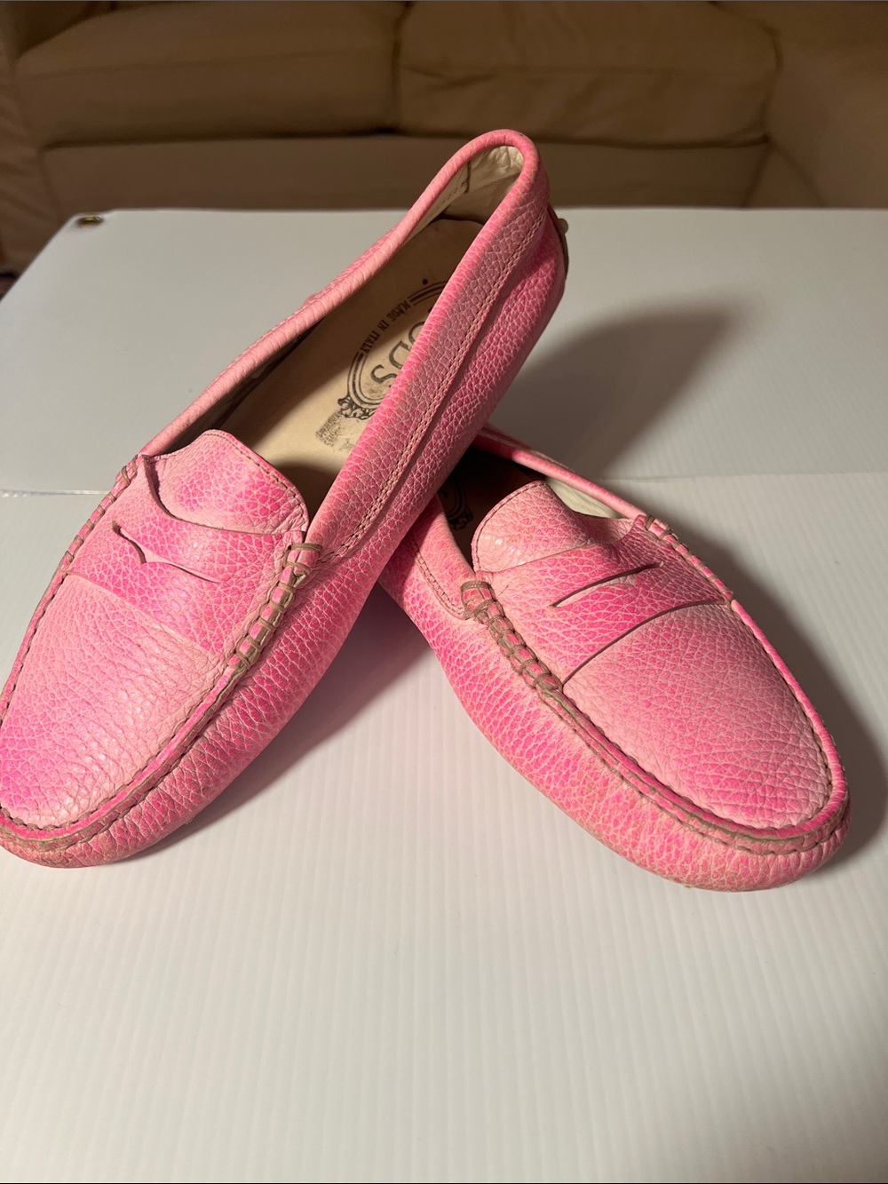 Rare women’s Tod’s Pink Leather Penny Loafers